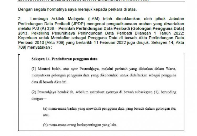 Notis Pemberitahuan Perintah Perlindungan Data Peribadi (Golongan Pengguna Data) dibawah Akta Perlindungan Data Peribadi 2010 [Akta 709]