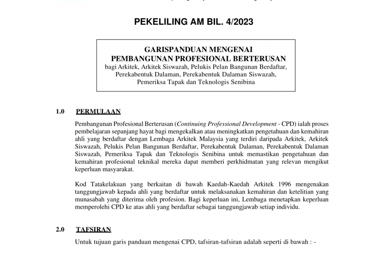 PEKELILING AM BIL.4/2023 - GARISPANDUAN MENGENAI PEMBANGUNAN PROFESIONAL BERTERUSAN